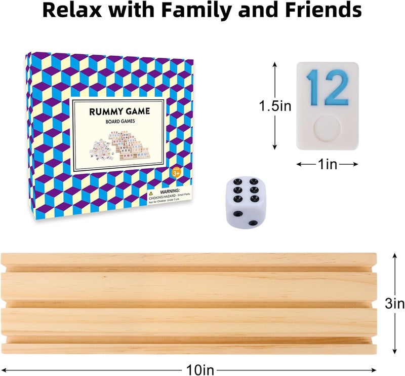 Offelec Upgraded Rummy Cube Game with 106 Large Number Rummy Tiles Set, 4 Wooden Racks & Dice - Family Board Games for Adults & Kids, Travel Size Rummy Games for 2-4 Players, Funny Night Game ﻿ - Image 3